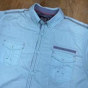 Drill Clothing Company Teal Short Sleeve Collar Button Up Shirt Sz XL Western